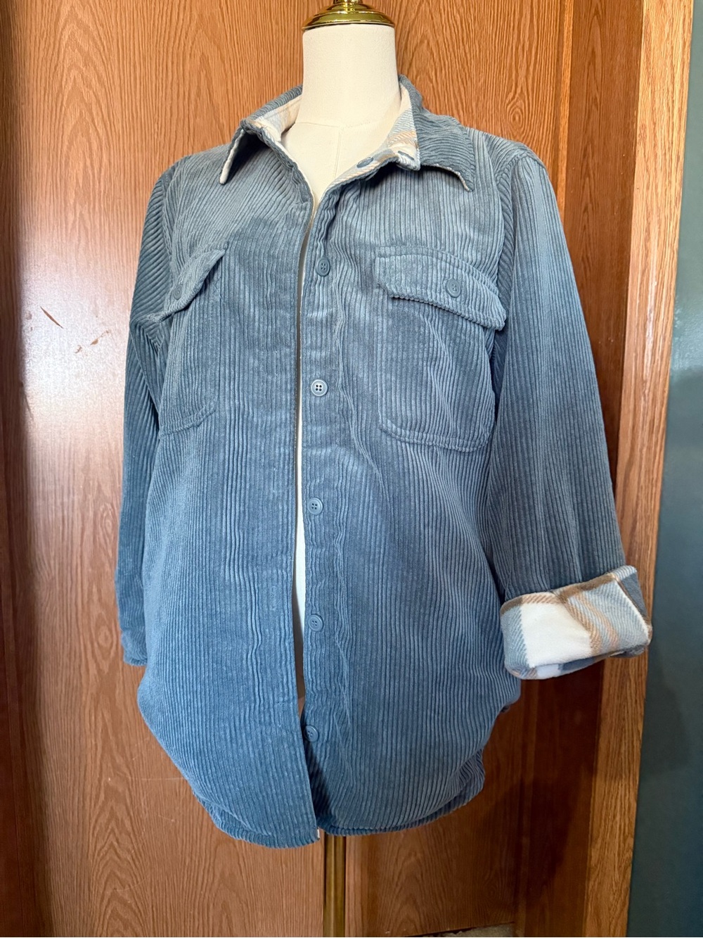 Light Blue Corduroy Shirt Jacket - Women's Lightweight Shacket